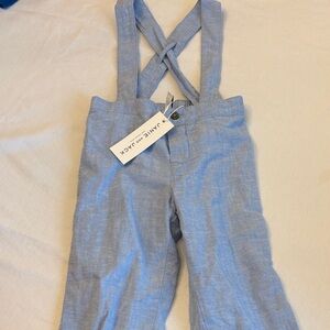 Janie and Jack Light Blue Linen Kids Overalls